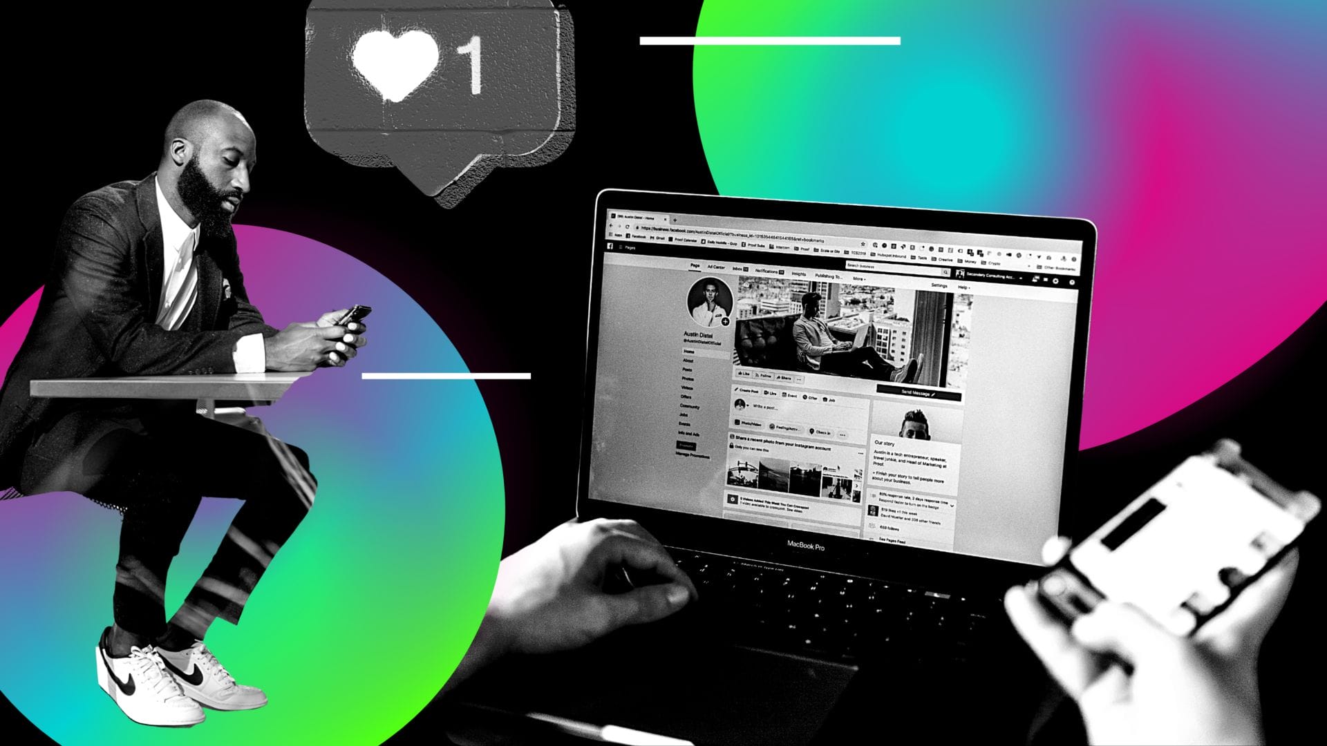 man looking at his phone to monitor social media engagements