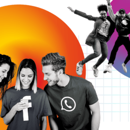 influencer marketers jumping in the air while other people engage with their social media posts