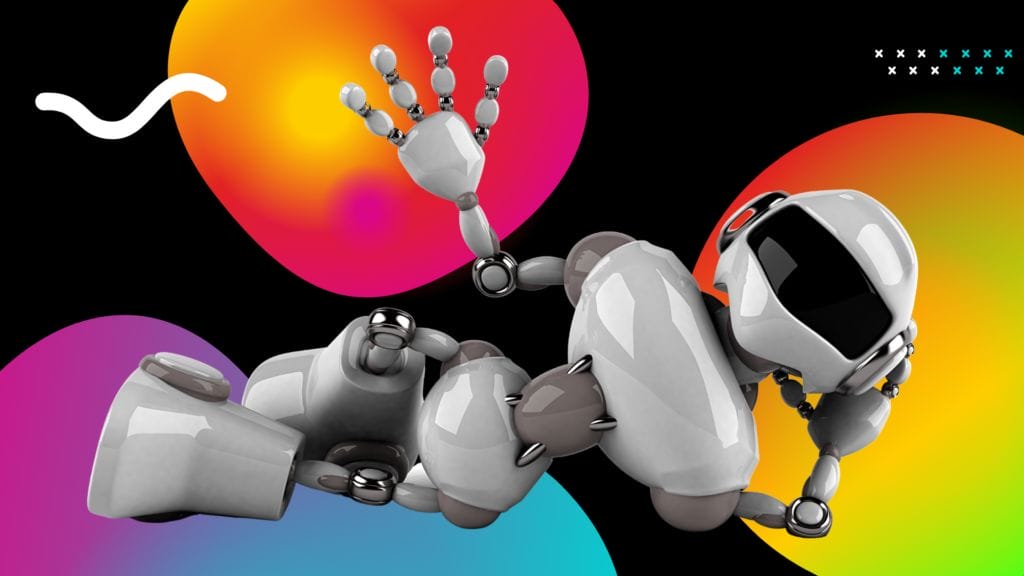 robot laying down waving