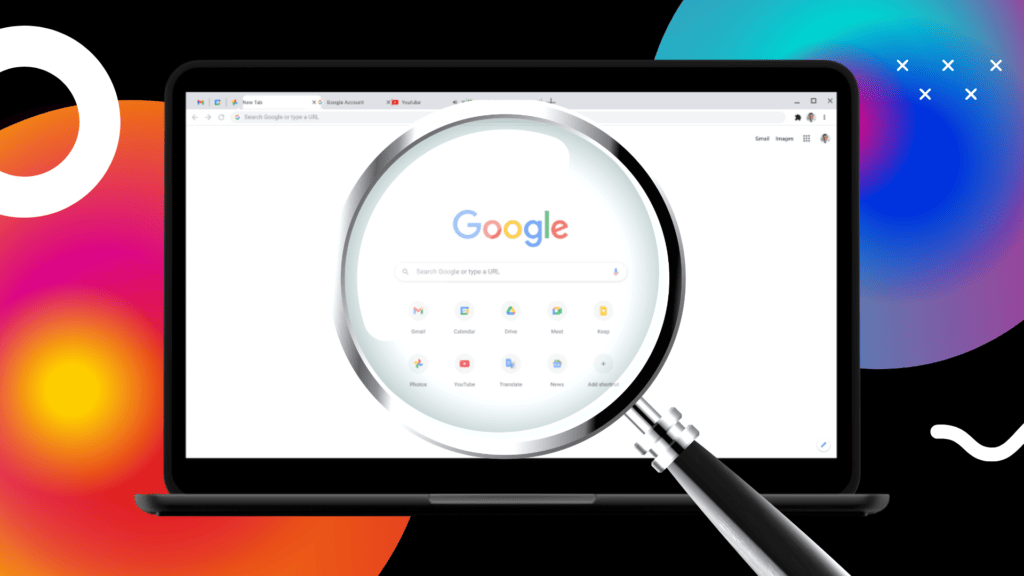 Magnifying glass being held over a blank Google Search