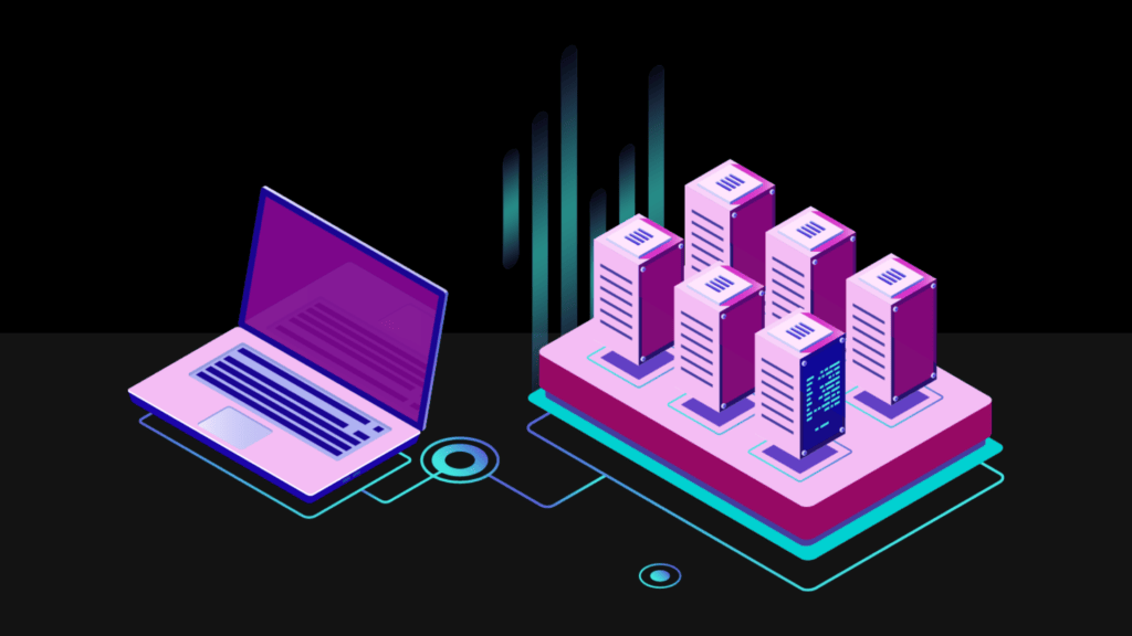 Graphic of a laptop computer being connected to servers