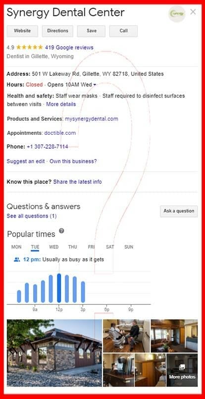 Google my business search engine results page feature
