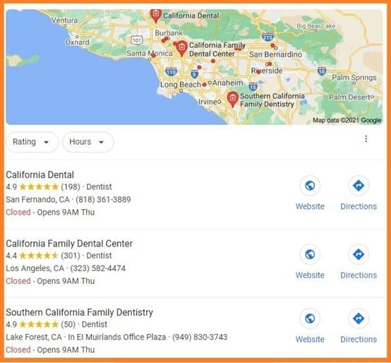 high ranking dental practices on search engine result page