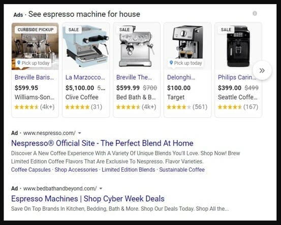ppc ads and products being featured on a Google search result page