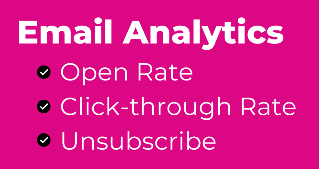 email analytics such as open rate, click-through rate, and unsubscribe
