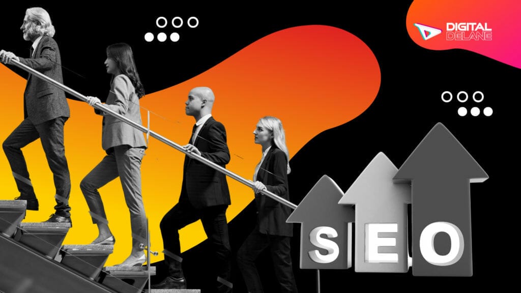 people walking up a stair case representing SEO growth