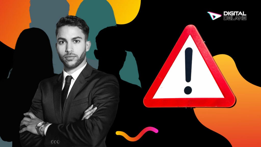 man in suit with symbol next to him to grab a persons attention