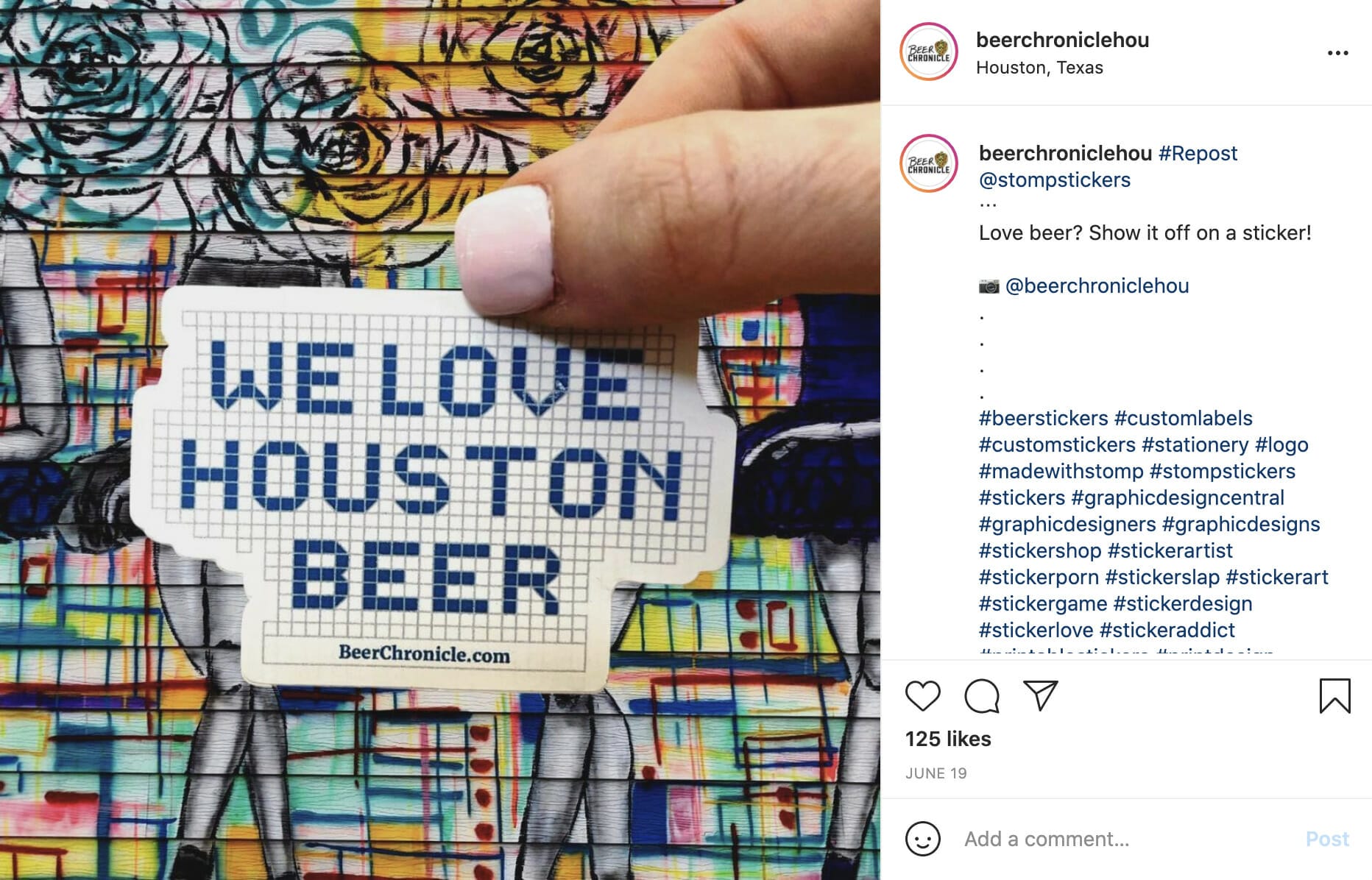 Beer Chronicles instagram post using Stomp Stickers