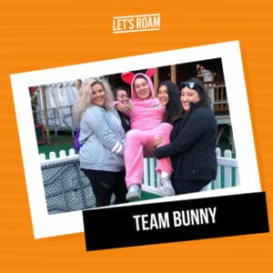 Group of friends called team bunny taking a picture using the Let's Roam app