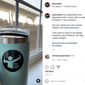 social media engagement on instagram using Stomp Stickers on a water bottle