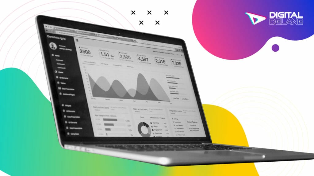 Laptop with marketing data on the screen