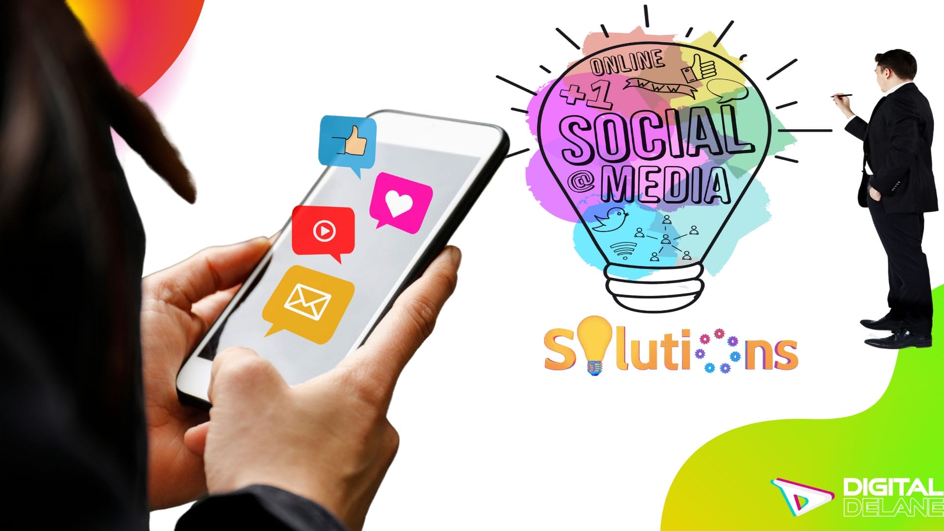 Image showcasing a small business owner using social media platforms to promote products and services.