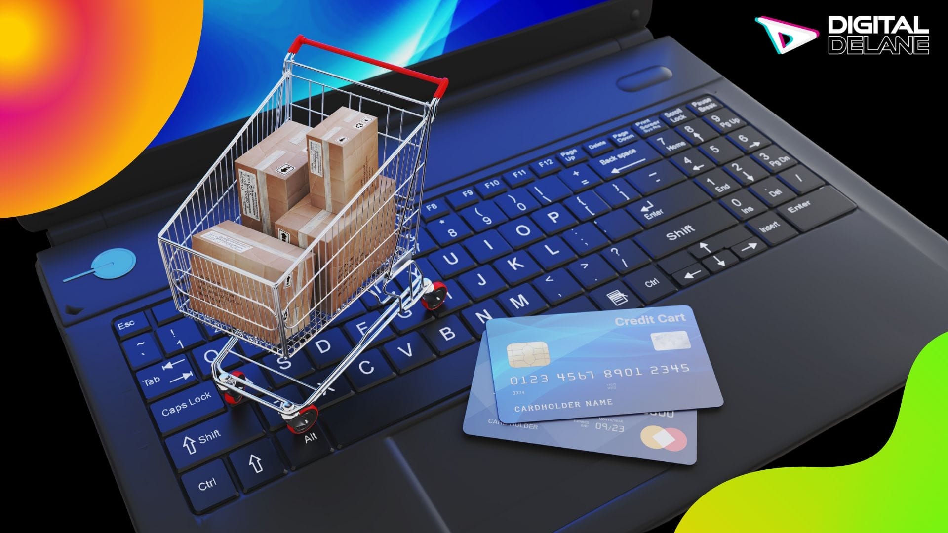 Digital Commerce Trends for 2020' showcasing e-commerce growth, mobile shopping, AI integration, and personalized customer experiences.