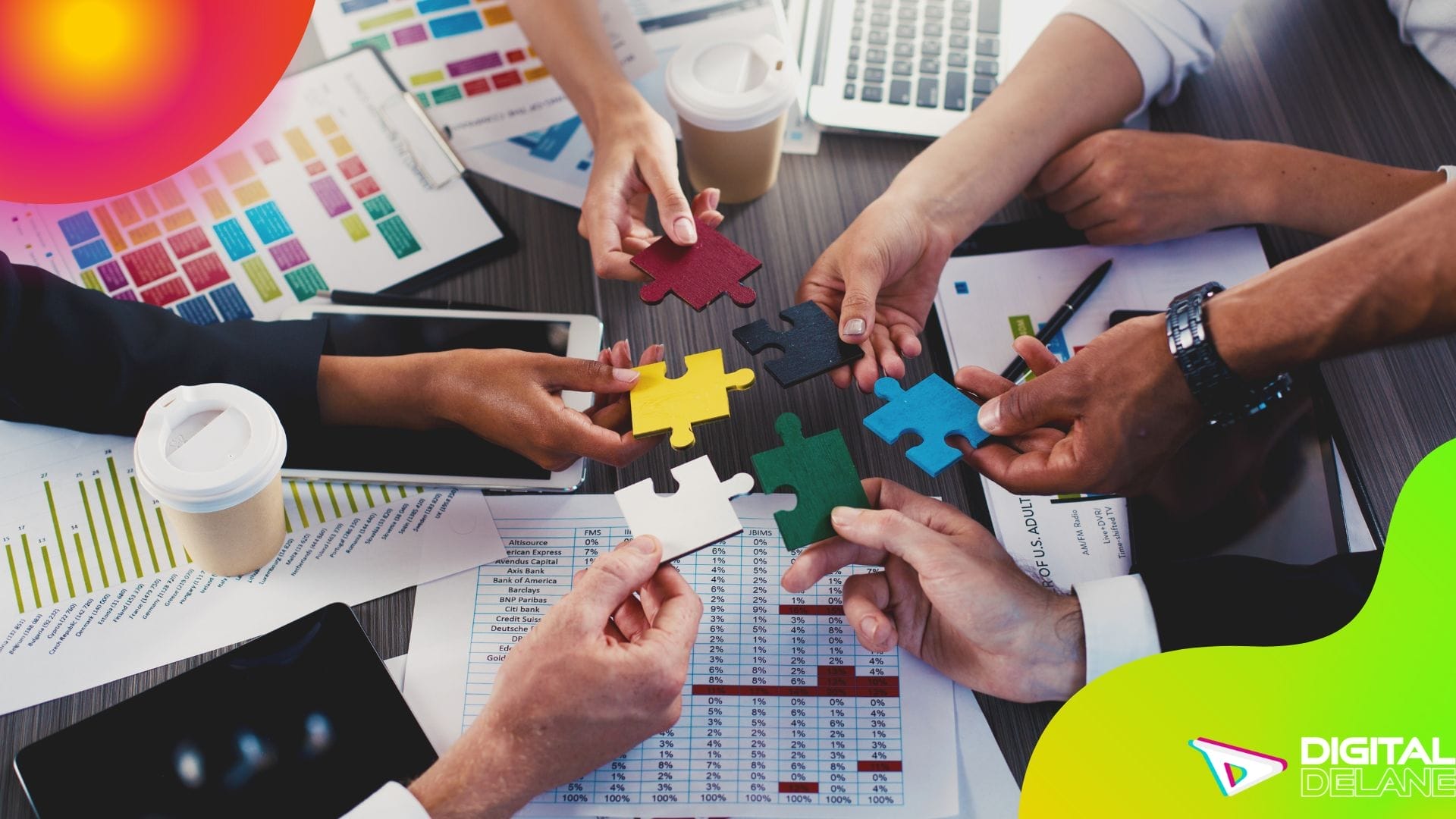 A modern digital marketing agency office in Dubai, showcasing a collaborative workspace with diverse professionals at work.