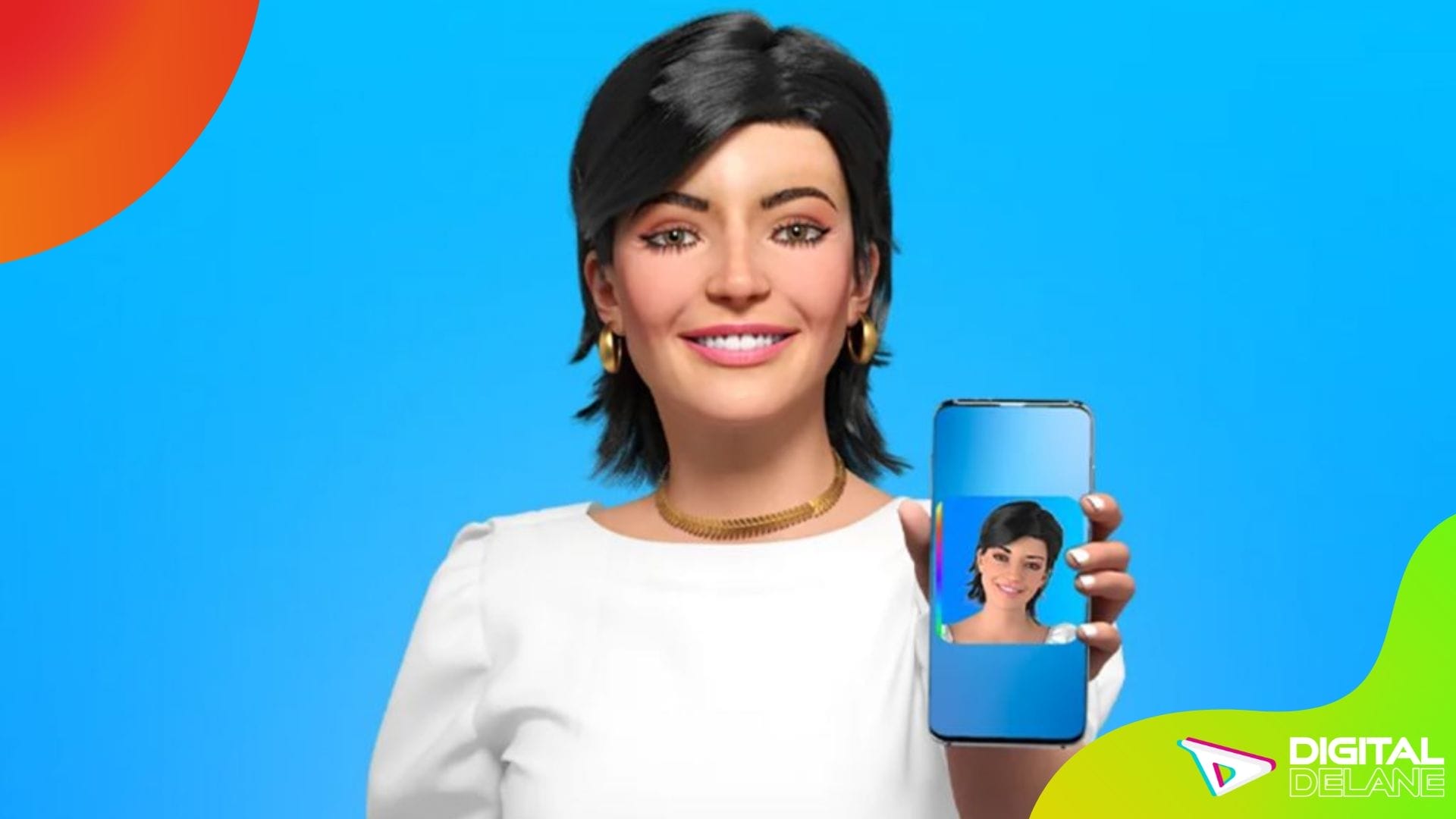 A woman displays her phone, showcasing a picture of herself, smiling and engaged in the moment.