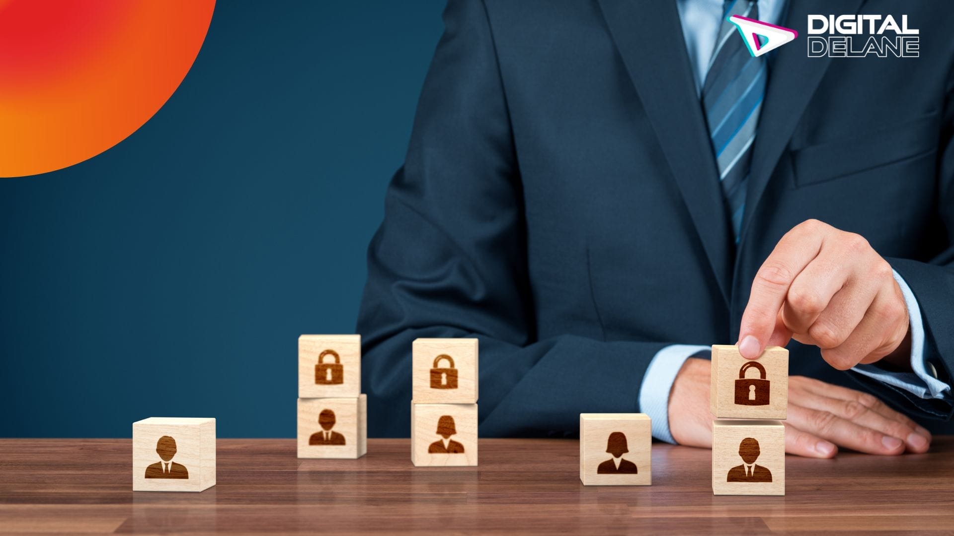 A man in a suit carefully arranges wooden blocks featuring figures of people, showcasing a thoughtful and organized approach.