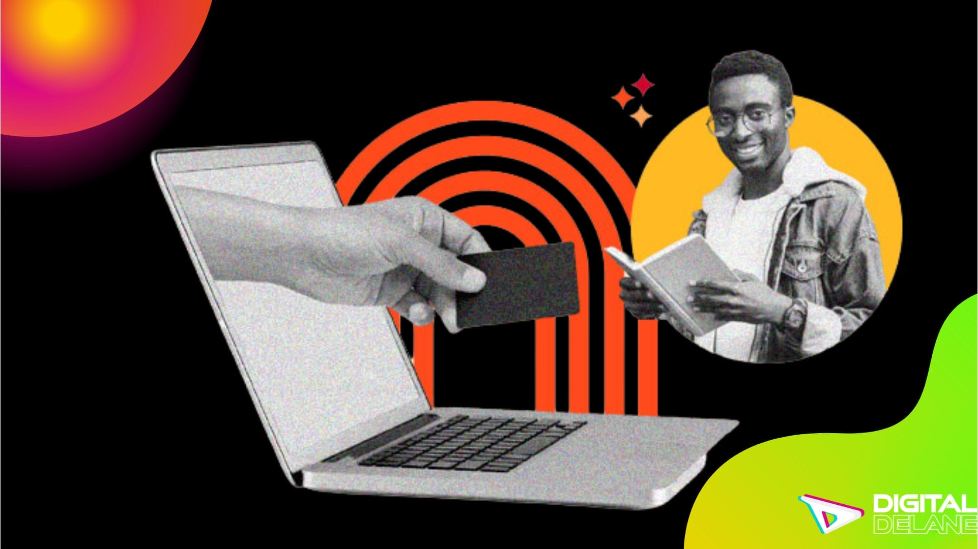 Image illustrating the process of using a credit card on a laptop for programmatic advertising setup.