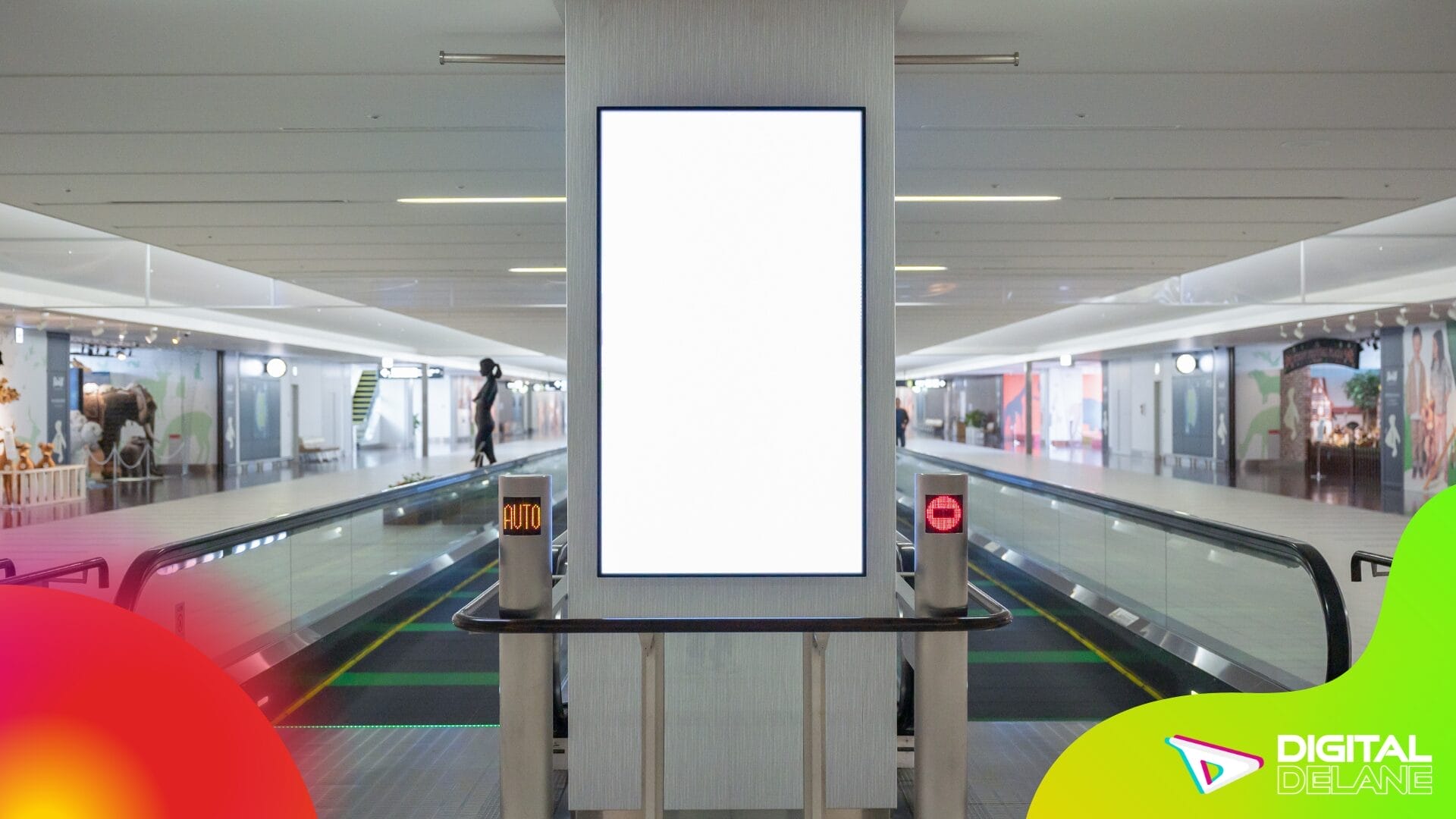 A large white billboard in a mall, showcasing premium advertising opportunities for select advertisers.