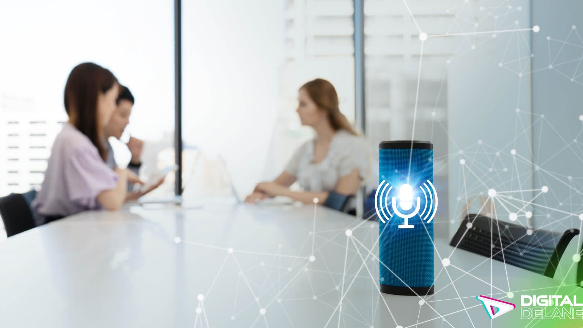 Image illustrating digital transformation in healthcare, highlighting AI, voice search, and smart assistants' impact on industry practices.