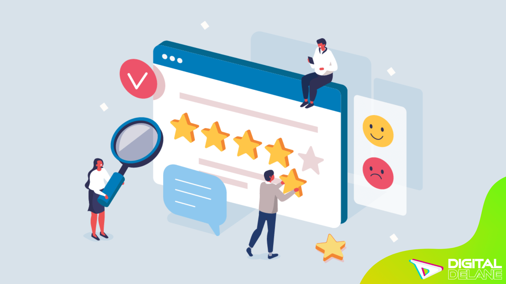 A hand holding a phone next to a computer screen displaying a magnifying glass, illustrating visual search technology.